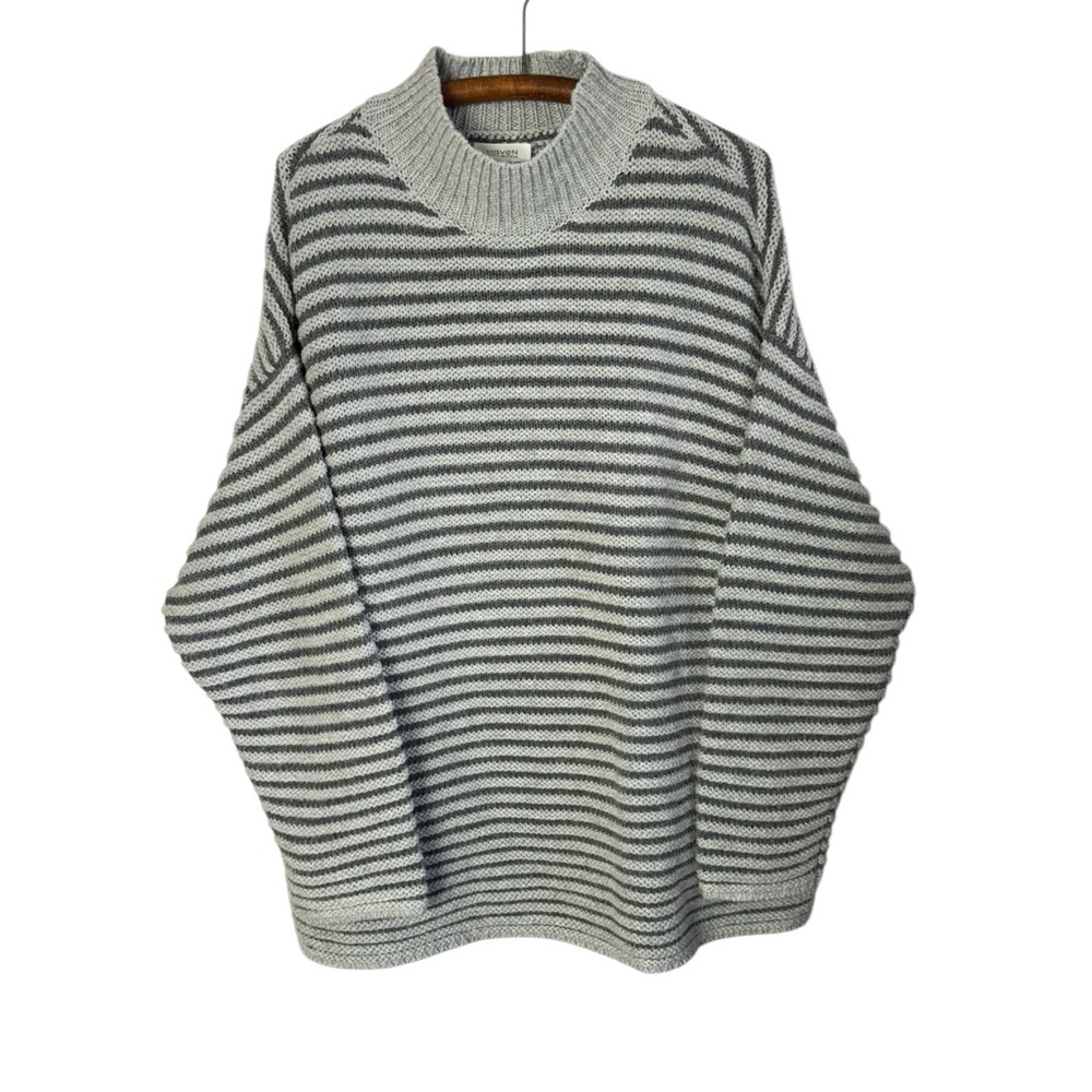 Haven Well Within Ottoman Stitch Stripe Pullover Mock Neck Sweater Gray XL EUC